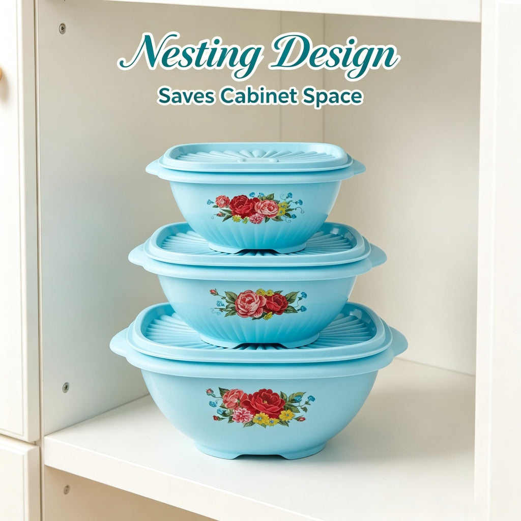 8 Piece Nesting Plastic Bowl Set With Matching Lids, Teal, Multi-Size BPA-Free Food Storage & Mixing Bowls For Meal Prep And Kitchen Organization product image