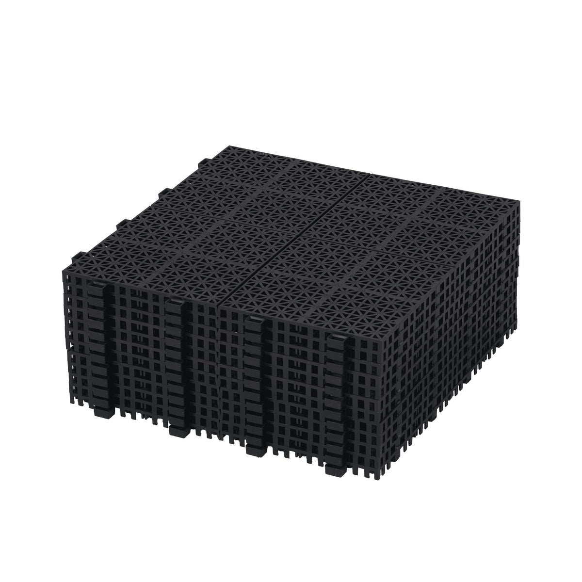 12 Pack Black Interlocking Plastic Deck Tiles, 12×12 Inch Waterproof Anti-Slip Floor Tile With Drainage For Patio Balcony Bathroom Shower All Weather