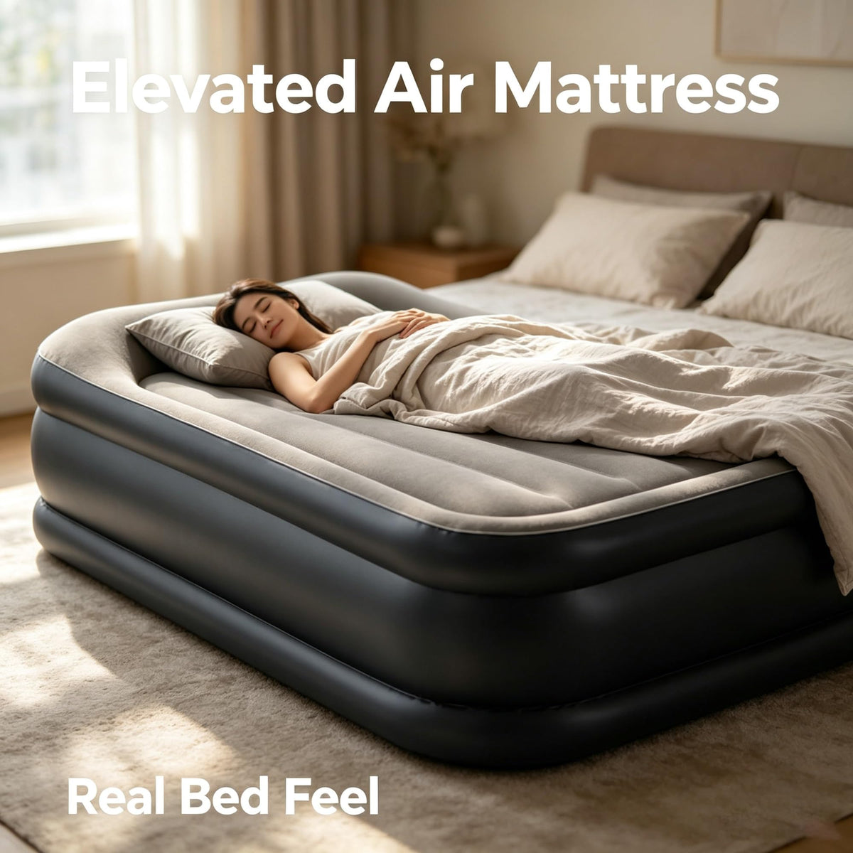 Twin Size 16.5 Inch Raised Inflatable Air Mattress With Built-in Electric Pump & Integrated Pillow,300 LBS Weight Capacity, Portable Carry Bag For Indoor Outdoor Guest Camping Use product image