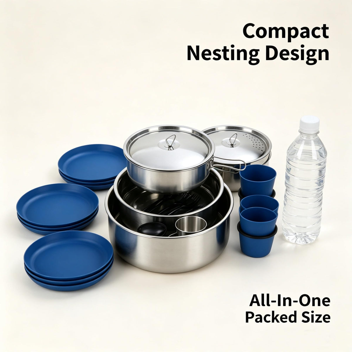 22-Piece Non-Stick Camping Mess Kit With Storage Mesh Bag, Lightweight Portable Outdoor Cookware Dinner Set For 4 Persons, Suitable For Hiking Picnic RV Travel product image