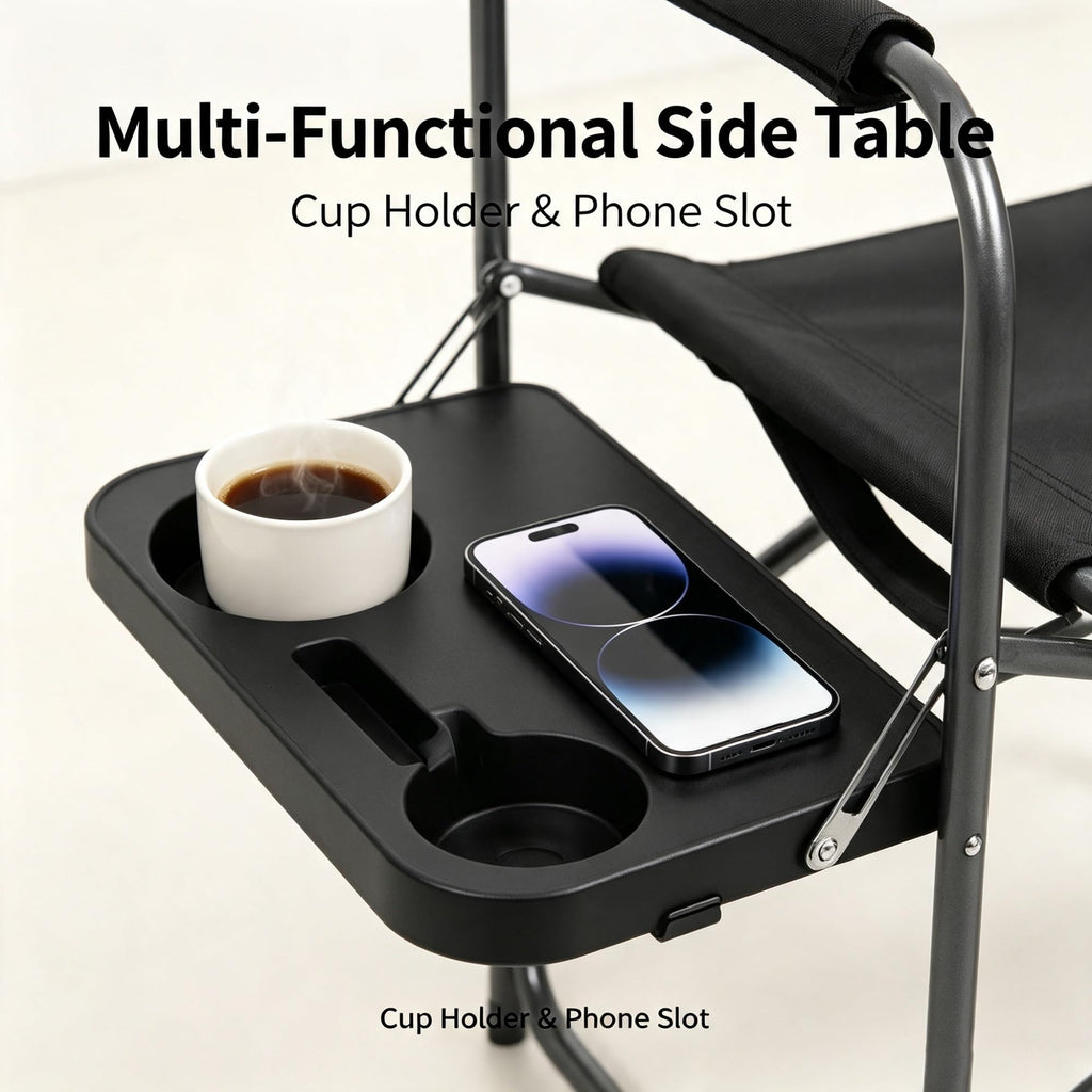 Folding Outdoor Director Chair With Foldable Side Table And Cup Holder, Rust Proof Steel Frame Heavy Duty Portable Camping Tailgating , 300 LBS Weight Capacity product image