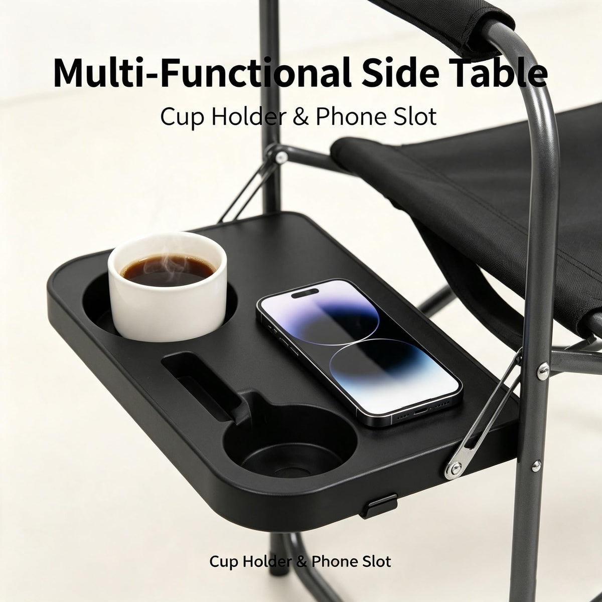 Folding Outdoor Director Chair With Foldable Side Table And Cup Holder, Rust Proof Steel Frame Heavy Duty Portable Camping Tailgating , 300 LBS Weight Capacity product image