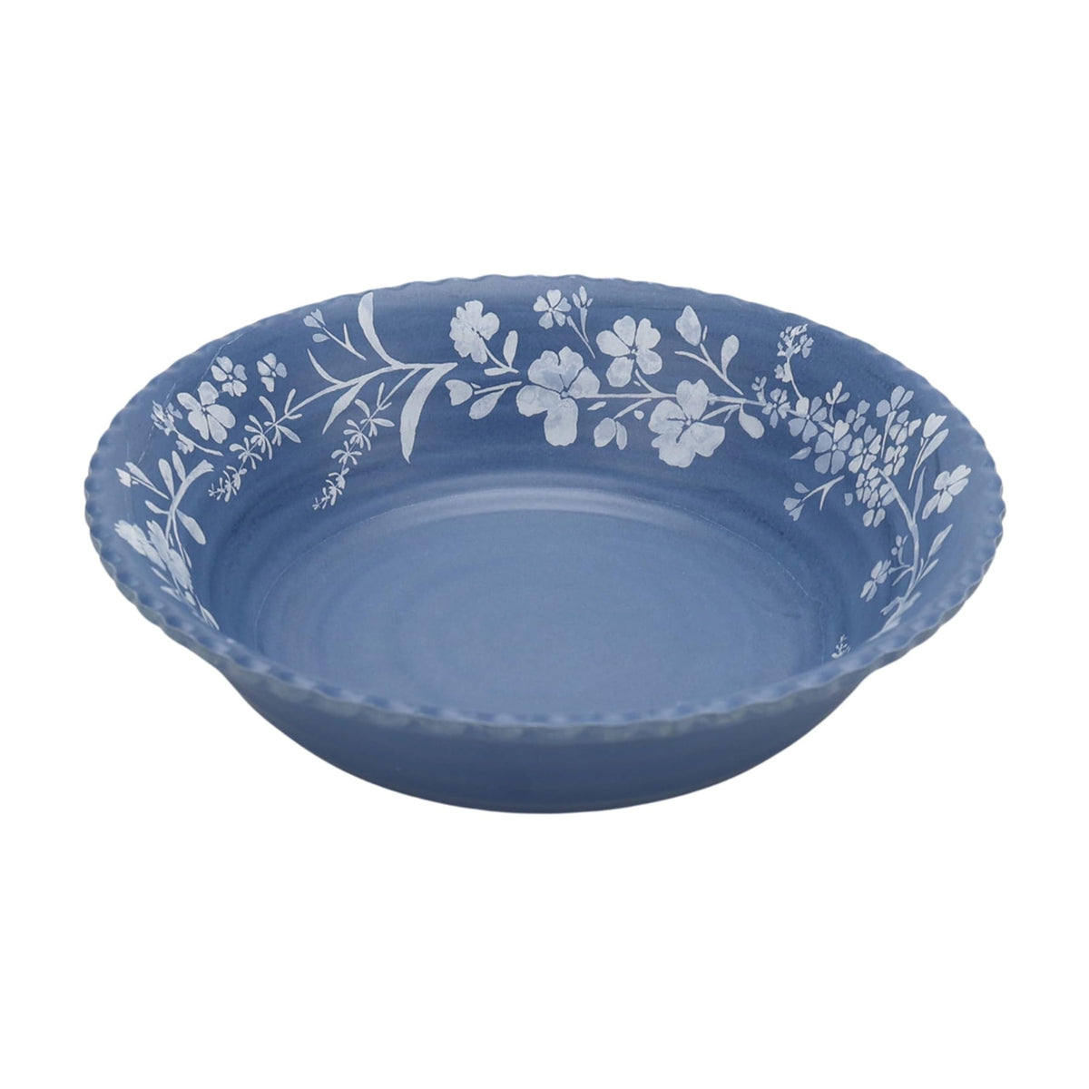 Blue Daisy 12-Piece Bamboo Melamine Dinnerware Set By , Scalloped Floral Plates & Bowls Service For 4