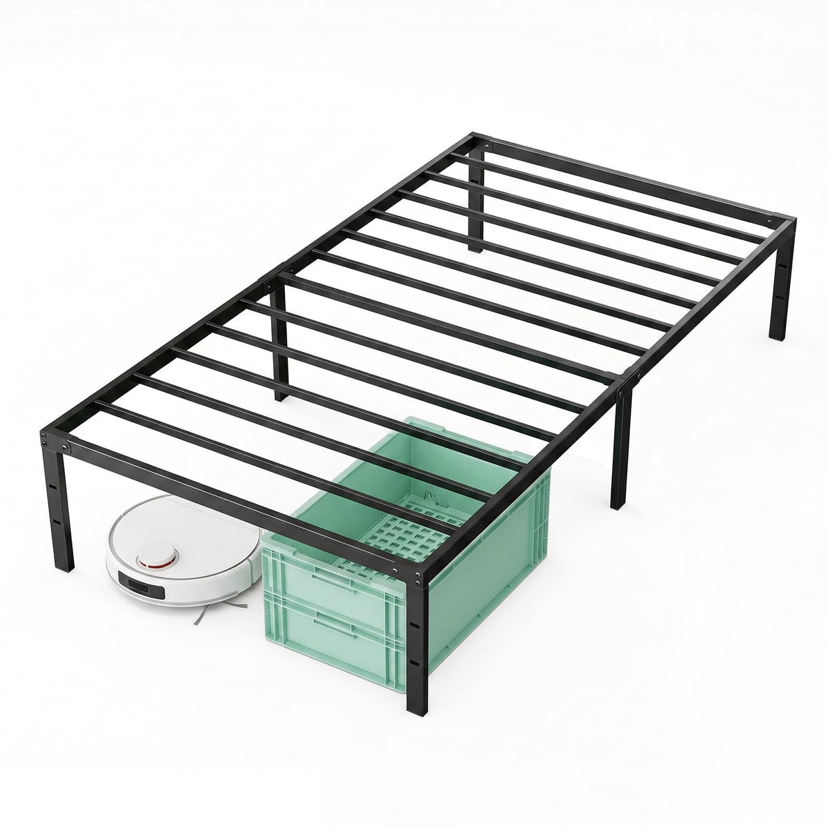 16 Inch Black Metal Bed Frame, Heavy Duty Noise-Free Steel Mattress Foundation, No Box Spring Required, Large Under-Bed Storage, Easy Assembly, Supports Up To 2000 Lbs