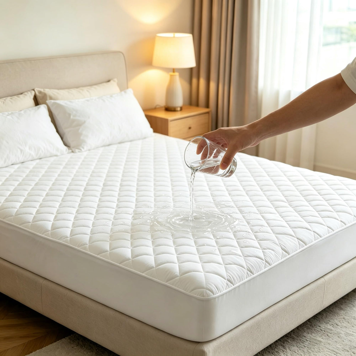Size 60"×80" Quilted Fitted Waterproof Mattress Pad Cover, 100% Liquid-Proof Noiseless Microfiber Protector, Deep Pocket Fits 8"-21" Mattresses, Washable Diamond Stitch Soft White Bed product image