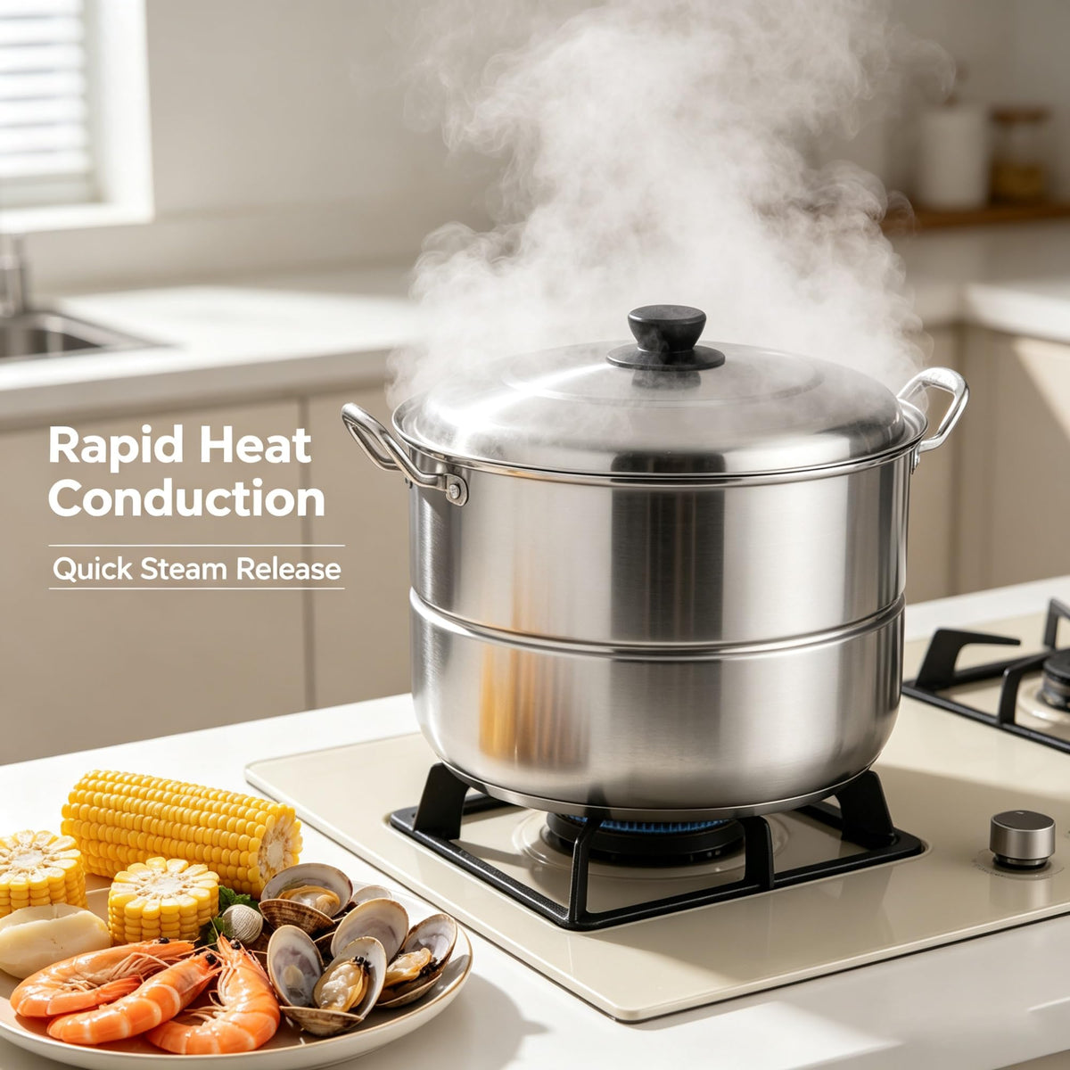 16 Quart Aluminum Steamer Pot With Removable Steam Insert And Matching Lid product image