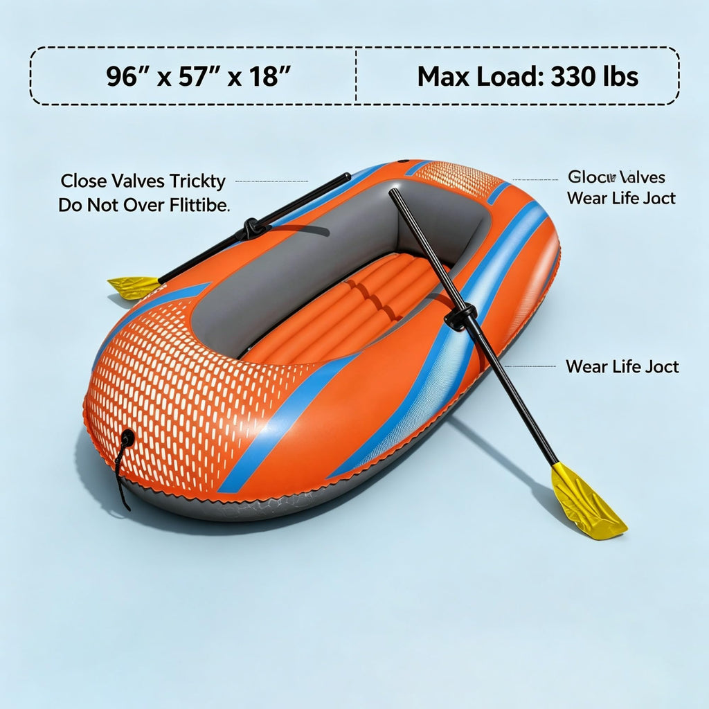 Inflatable Raft Boat Set, 73 X 38 Inch Orange Blue Water Float, Fits 1 Adult, 210 LBS Load, Comes With Oars, Hand Pump & Repair Patch For Lake Pool Fishing Sports product image