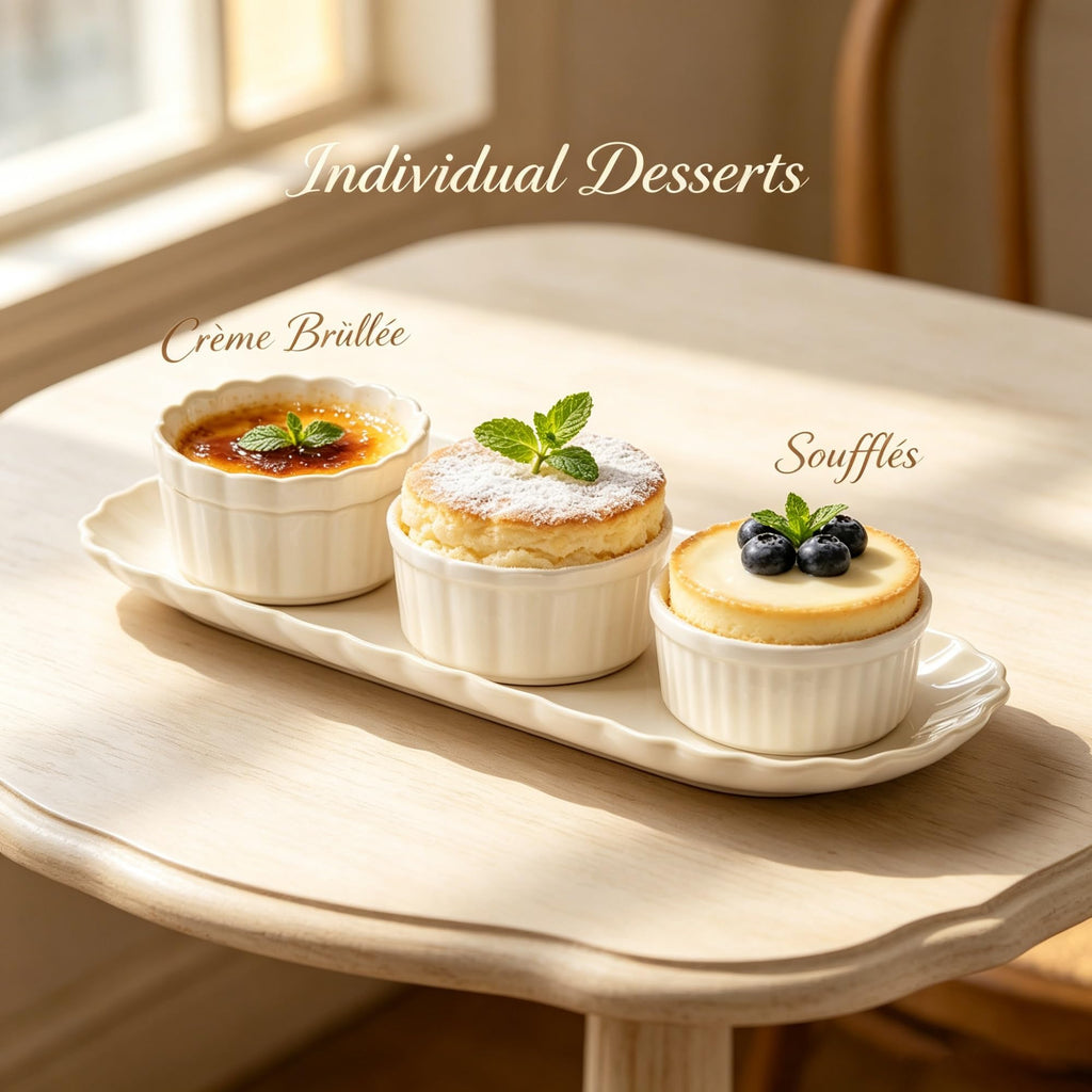 Cream Colette Style Serving Tray Set With 3 Bowls And Matching Lids, Multi-Purpose Ceramic Snack For Dips, Sauces And Table product image