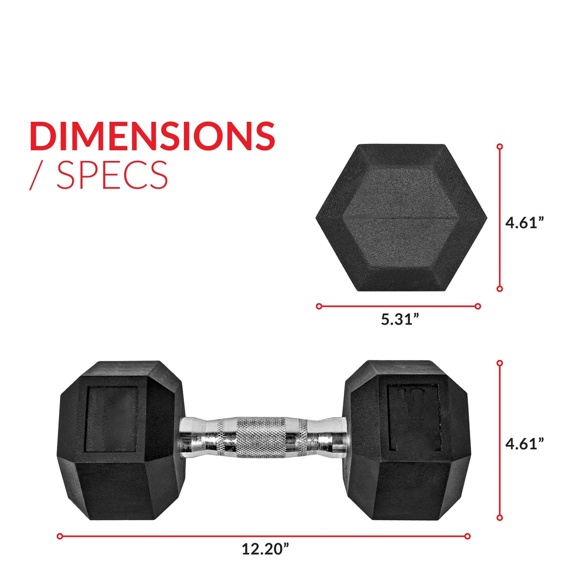 25 Lb Single Rubber Hex Dumbbell, Non-Roll Cast Iron Weight With Knurled Chrome Grip For Home Gym Full-Body Strength Training product image
