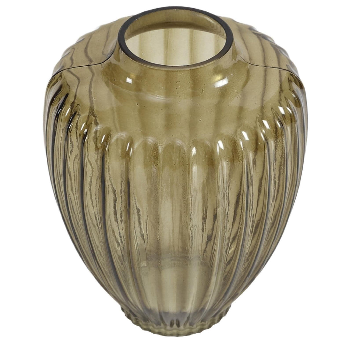 Green Glass Vase, 7.5" L X 9.65" H