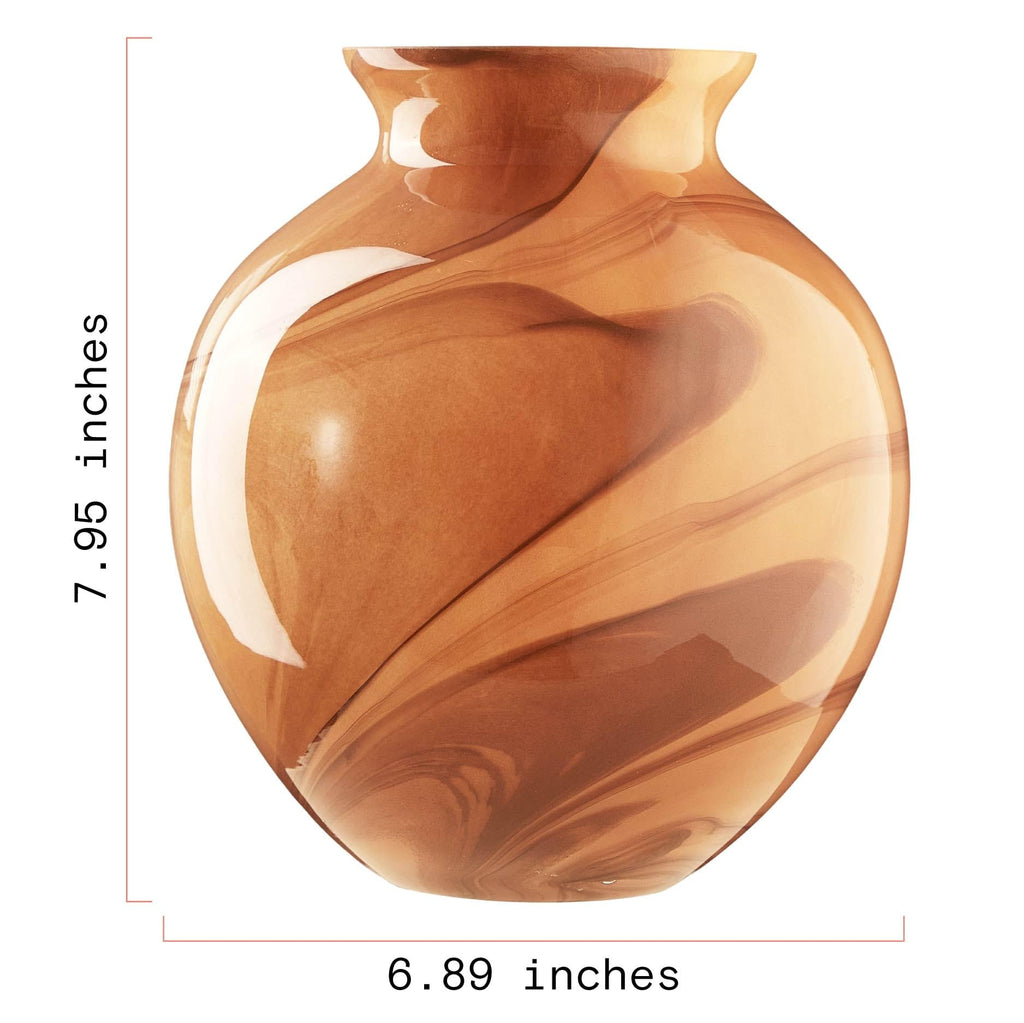6.89" x 7.95" Round Brown Marbled Glass Vase - product image 3