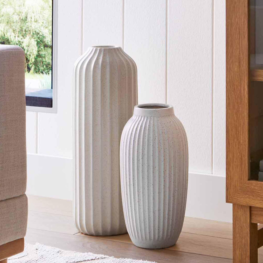 Ceramic Floor Vase, Speckled Ribbed Design, Cream White, 22 Inch Height - product image 5