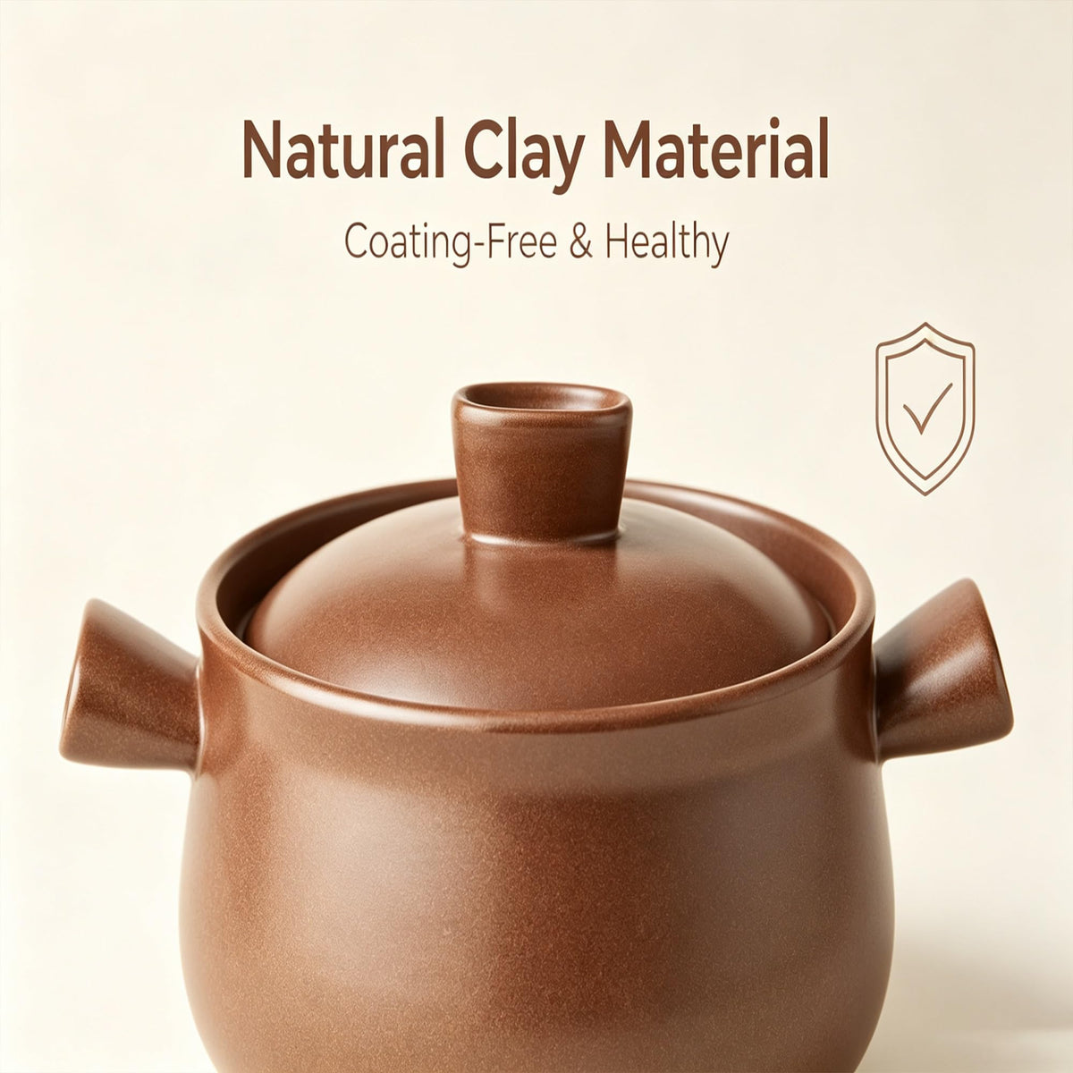 2.5L Natural Pottery Cooking Pot With Tight Lid, Even Heat Retention Ceramic Stew For Stovetop Oven Braised Soup One-Pot Meal product image