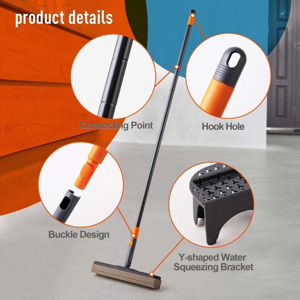 Hands-Free Sponge Mop With Collapsible Wring Bucket, Adjustable Lightweight Floor Cleaning Kit For Home Wet & Dry product image