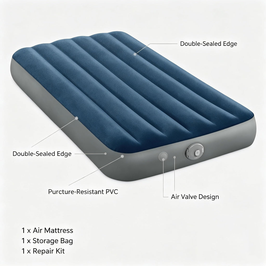 Twin Size Inflatable Air Mattress With Rechargeable Removable Pump, Fiber-Tech Plush Surface Indoor Outdoor Portable Bed With USB Charging Cable & Multi-Purpose Inflation Nozzles product image