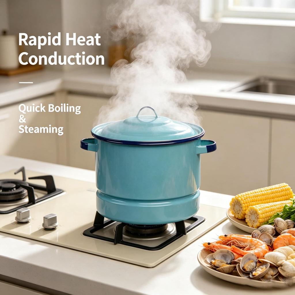 15 Quart Turquoise Blue Enamel on Steel Stockpot with Lid and Steaming Trivet product image