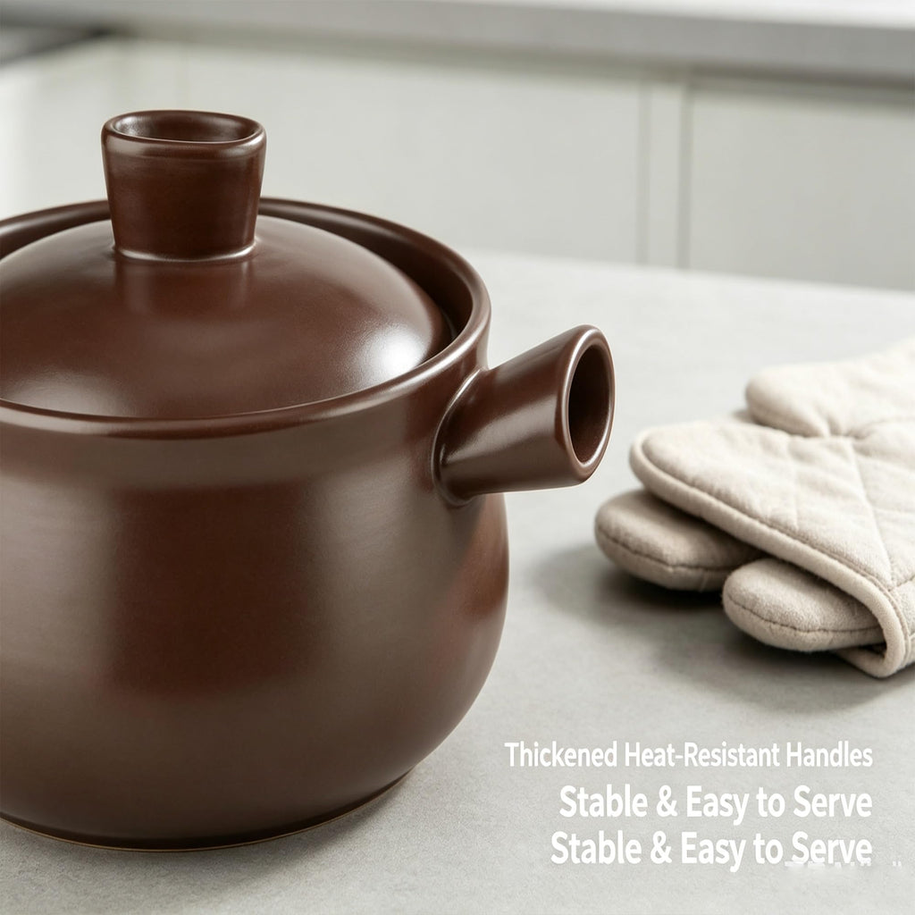 2.5L Natural Pottery Cooking Pot With Tight Lid, Even Heat Retention Ceramic Stew For Stovetop Oven Braised Soup One-Pot Meal product image