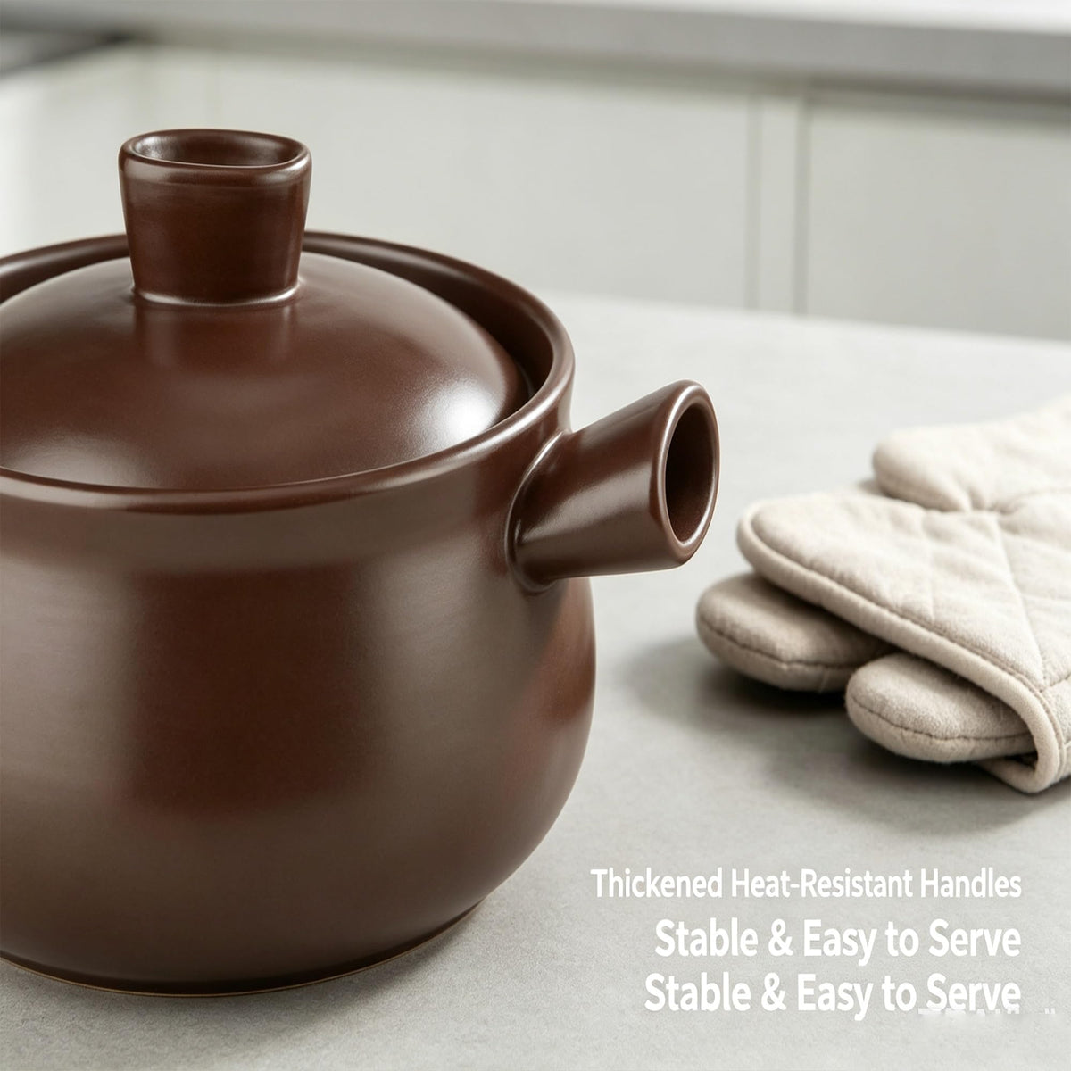 2.5L Natural Pottery Cooking Pot With Tight Lid, Even Heat Retention Ceramic Stew For Stovetop Oven Braised Soup One-Pot Meal product image