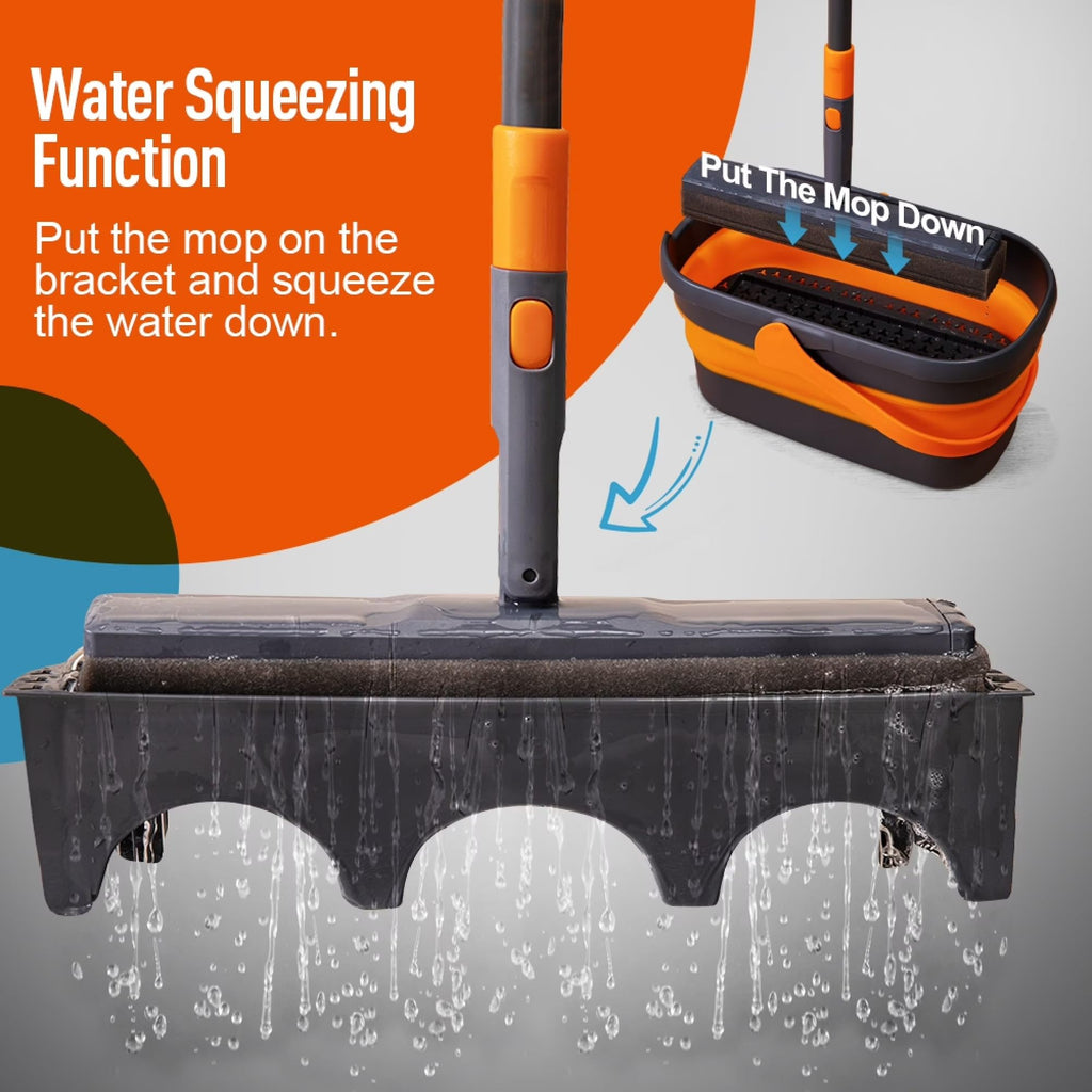 Hands-Free Sponge Mop With Collapsible Wring Bucket, Adjustable Lightweight Floor Cleaning Kit For Home Wet & Dry product image