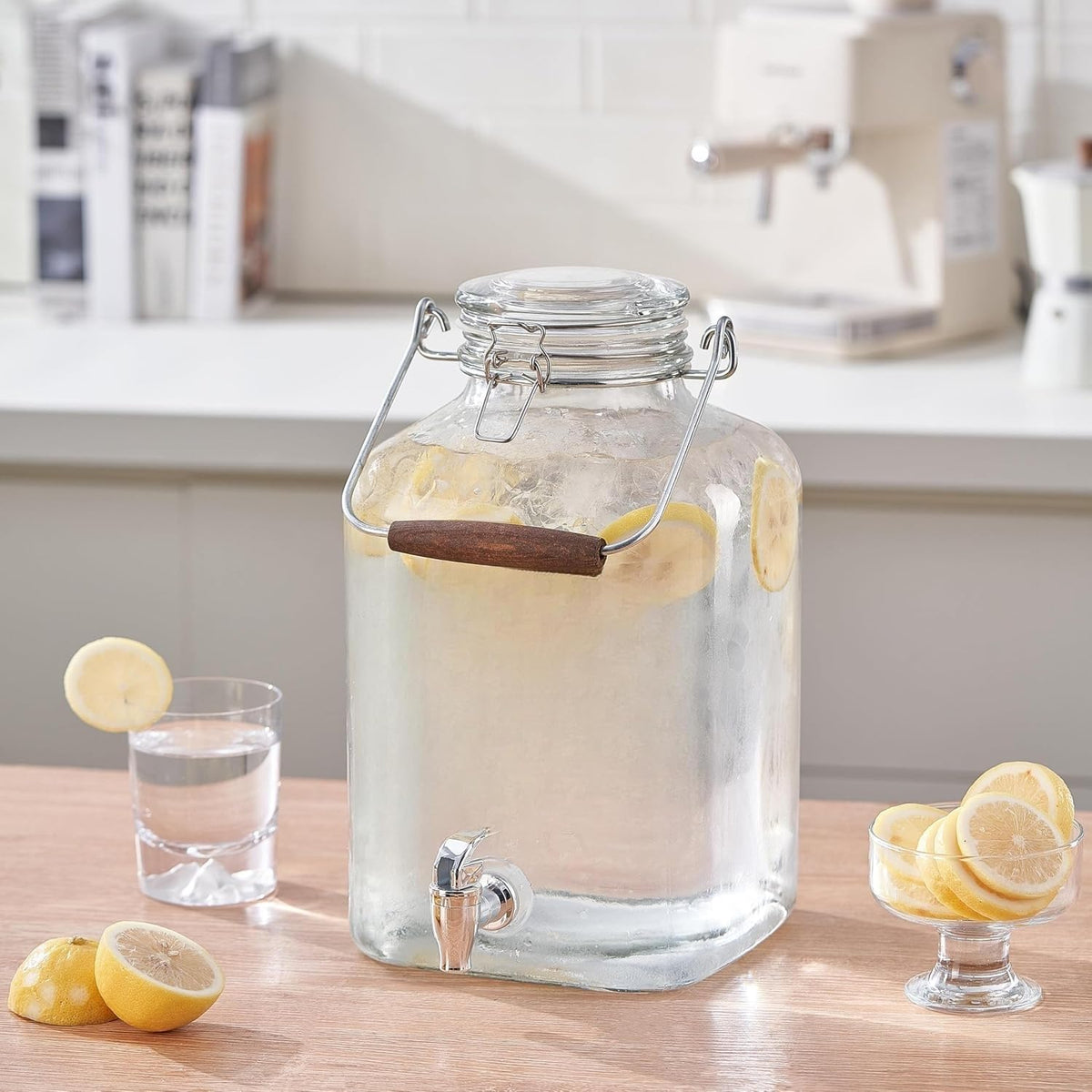 2 Gallon Glass Beverage Dispenser with Clamp Lid, Steel Handle & Spigot product image