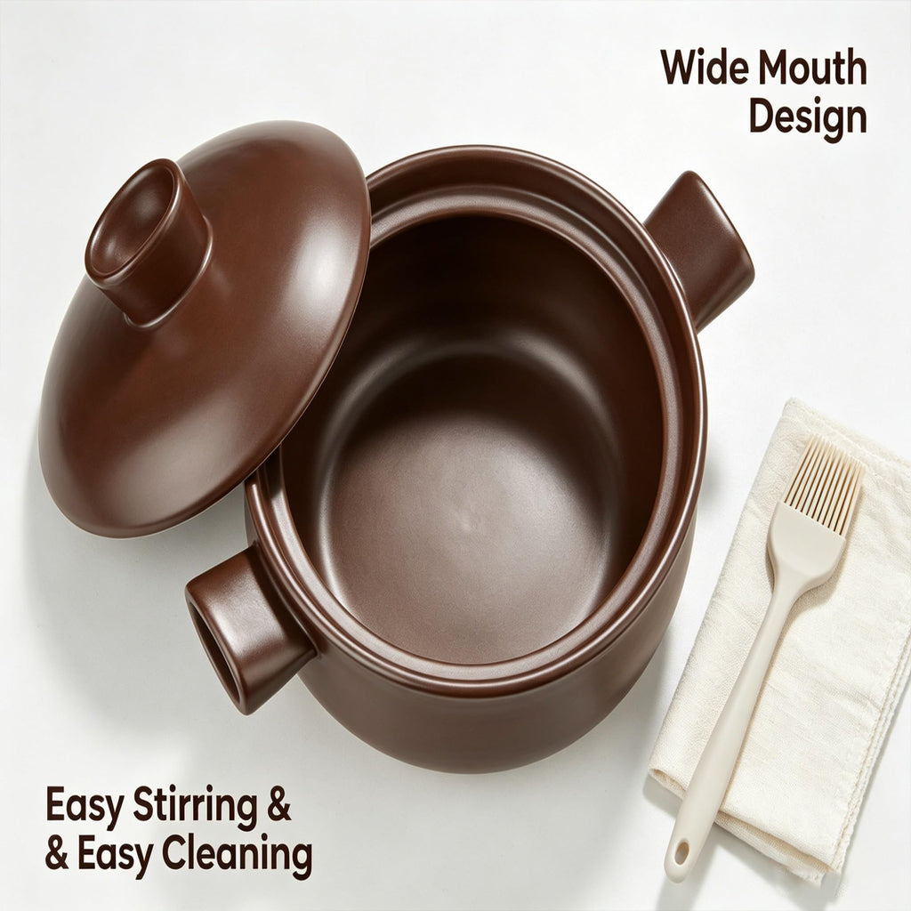 2.5L Natural Pottery Cooking Pot With Tight Lid, Even Heat Retention Ceramic Stew For Stovetop Oven Braised Soup One-Pot Meal product image