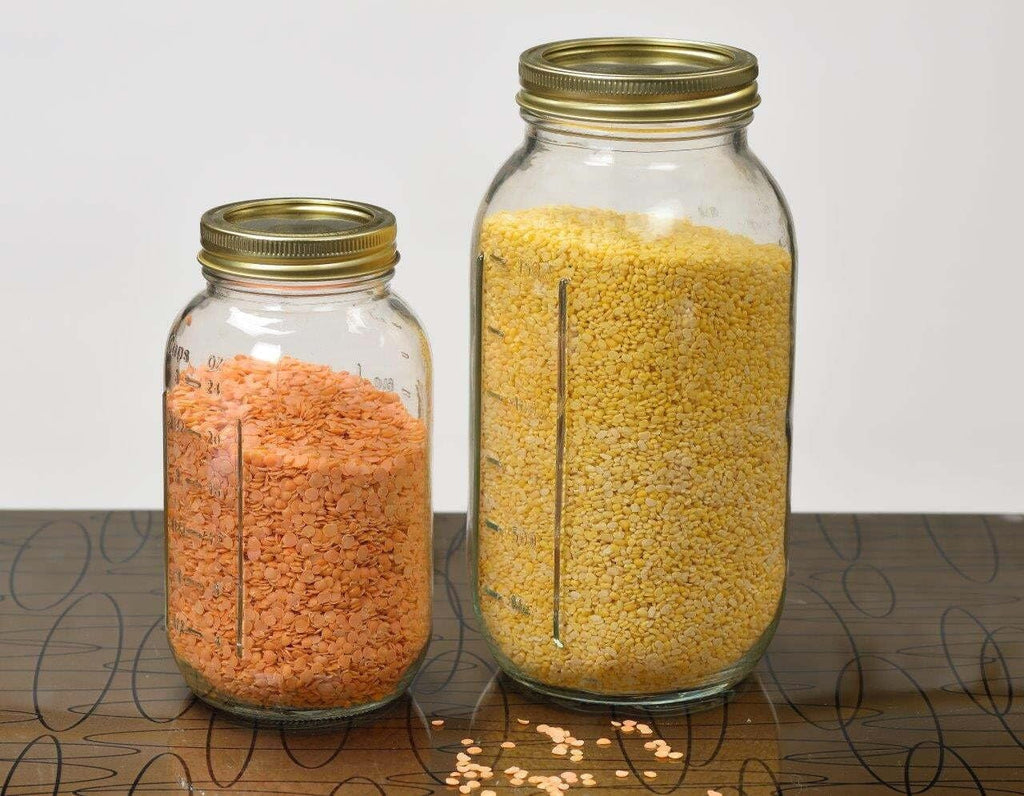 (2 Pack) 64oz Wide Mouth Half Gallon Clear Glass Storage Jars with Gold Lids & Screw Bands, 12 Count Extra Large Airtight Containers for Home Canning, Pantry Dry Goods & Food Preservation product image
