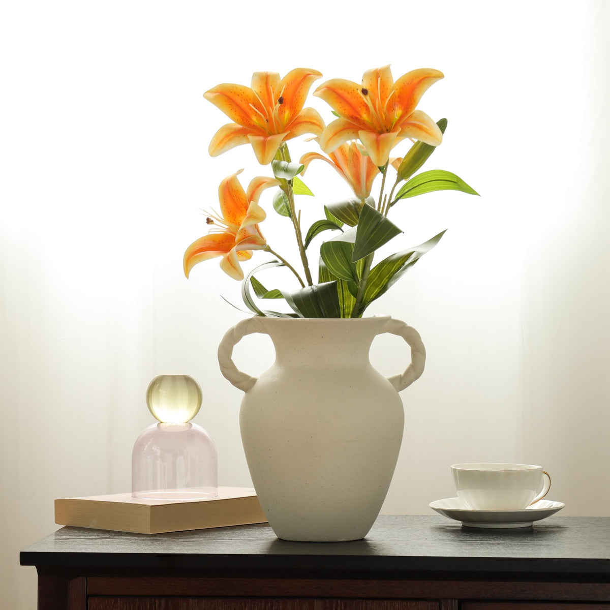 Off-White Ceramic Tabletop Vase With Knotted Design Handle, 10.87" Tall - product image 5