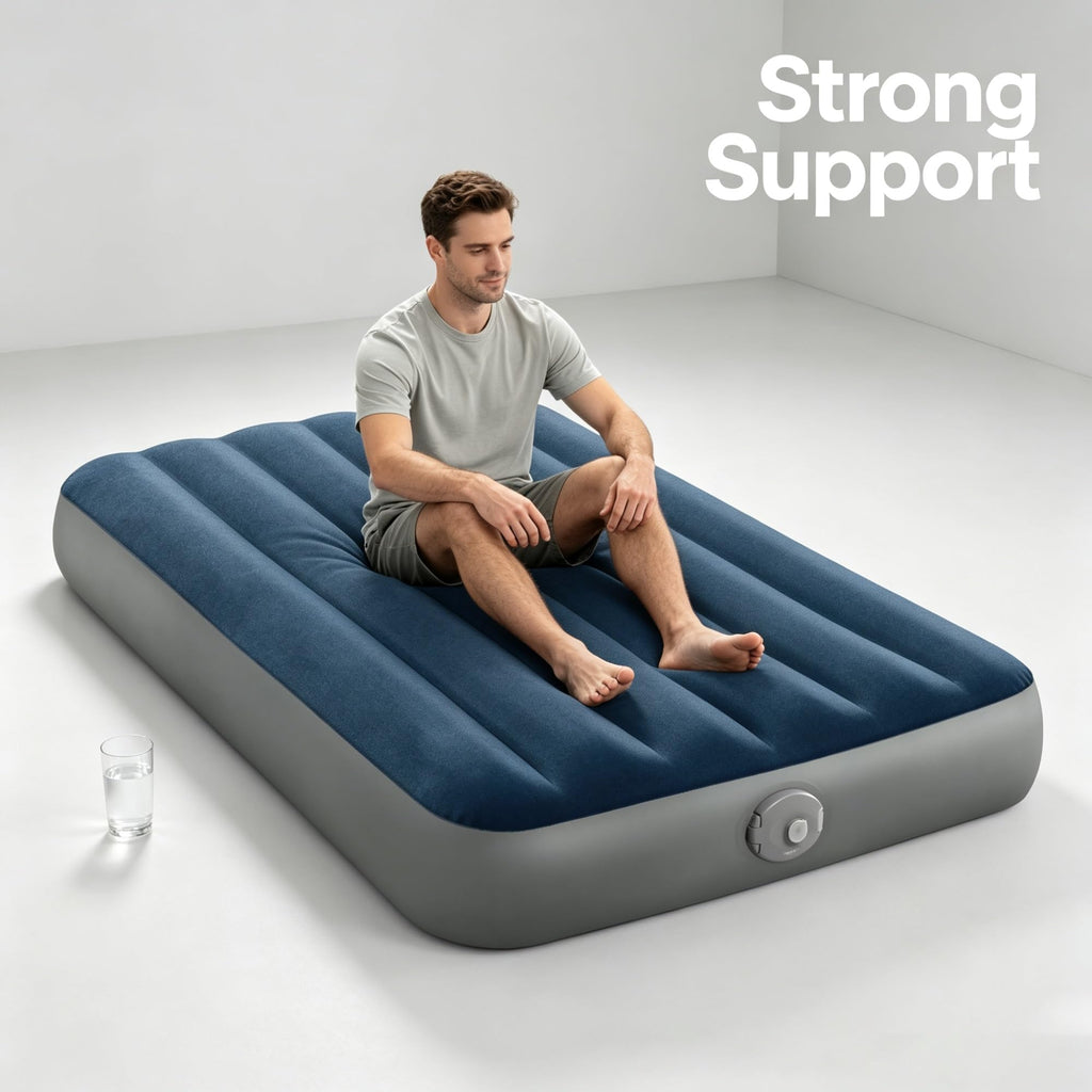 Twin Size Inflatable Air Mattress With Rechargeable Removable Pump, Fiber-Tech Plush Surface Indoor Outdoor Portable Bed With USB Charging Cable & Multi-Purpose Inflation Nozzles product image