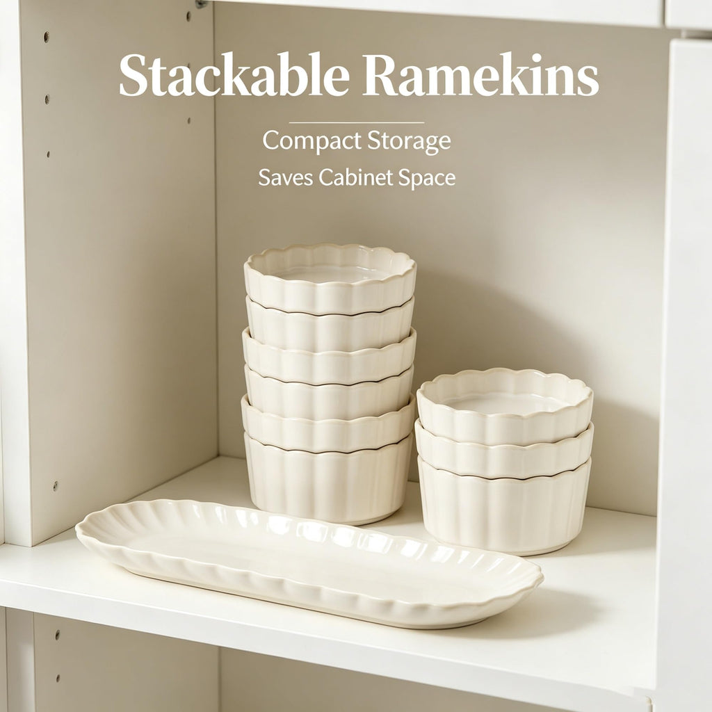 Cream Colette Style Serving Tray Set With 3 Bowls And Matching Lids, Multi-Purpose Ceramic Snack For Dips, Sauces And Table product image