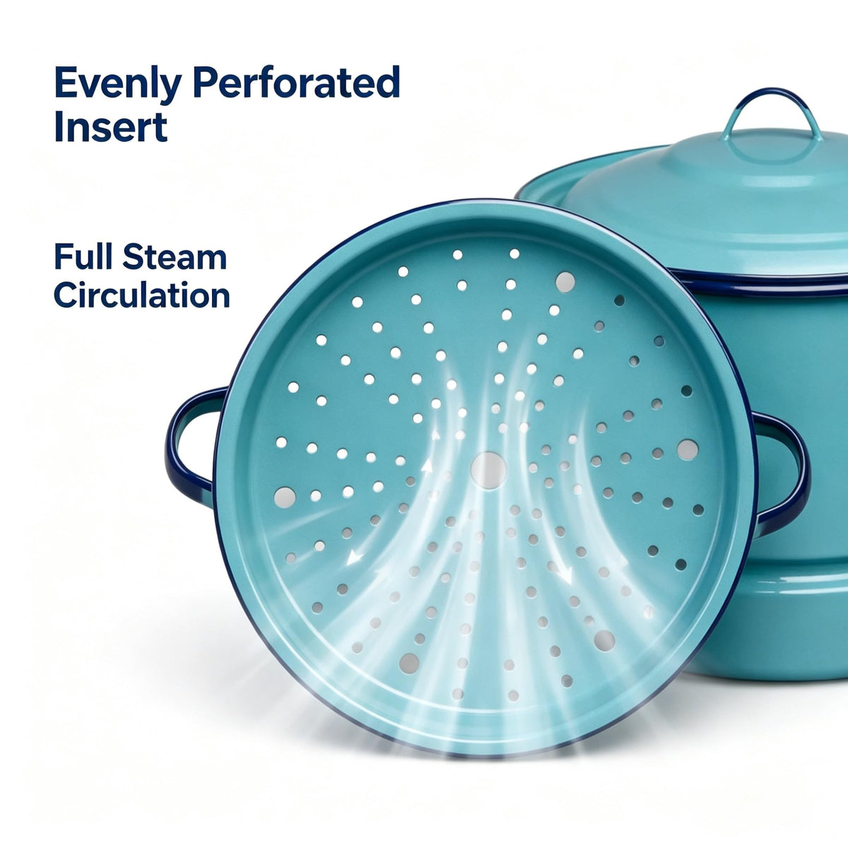 15 Quart Turquoise Blue Enamel on Steel Stockpot with Lid and Steaming Trivet product image