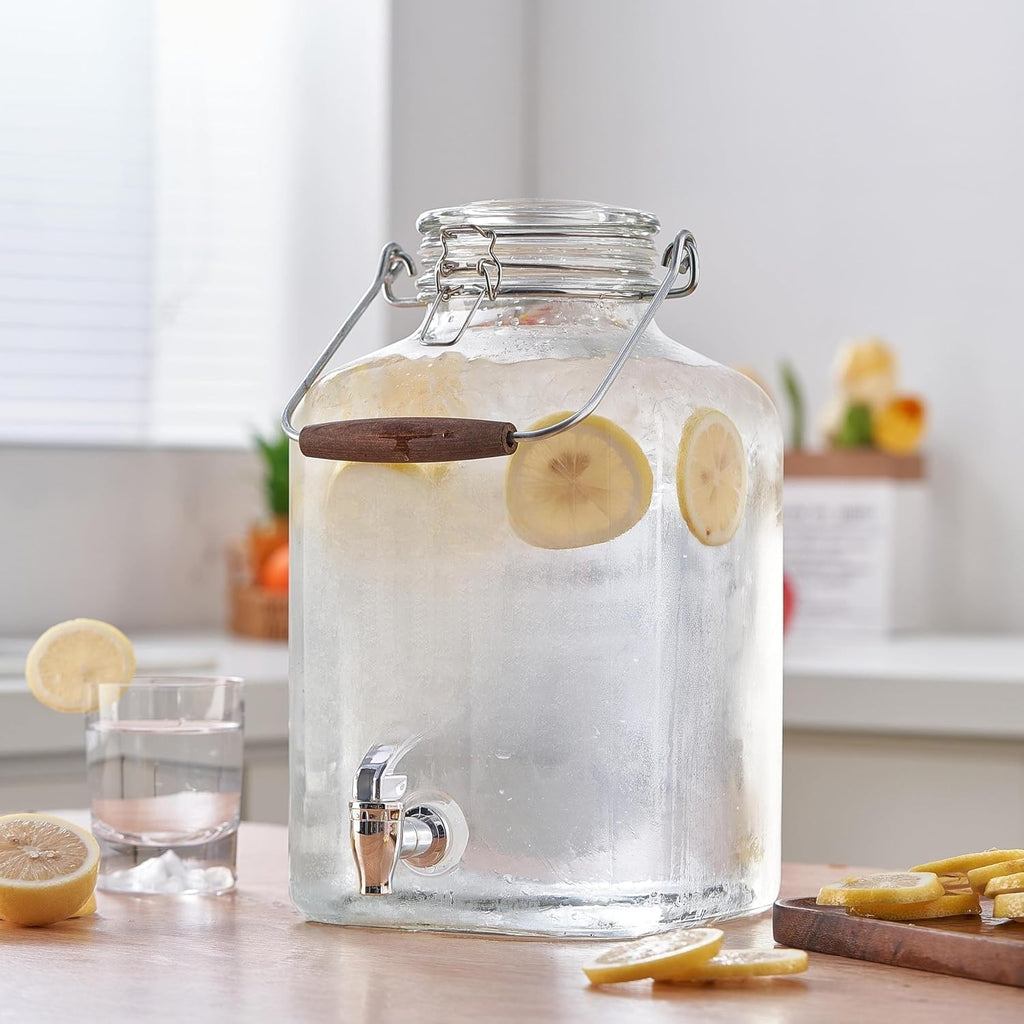 2 Gallon Glass Beverage Dispenser with Clamp Lid, Steel Handle & Spigot product image