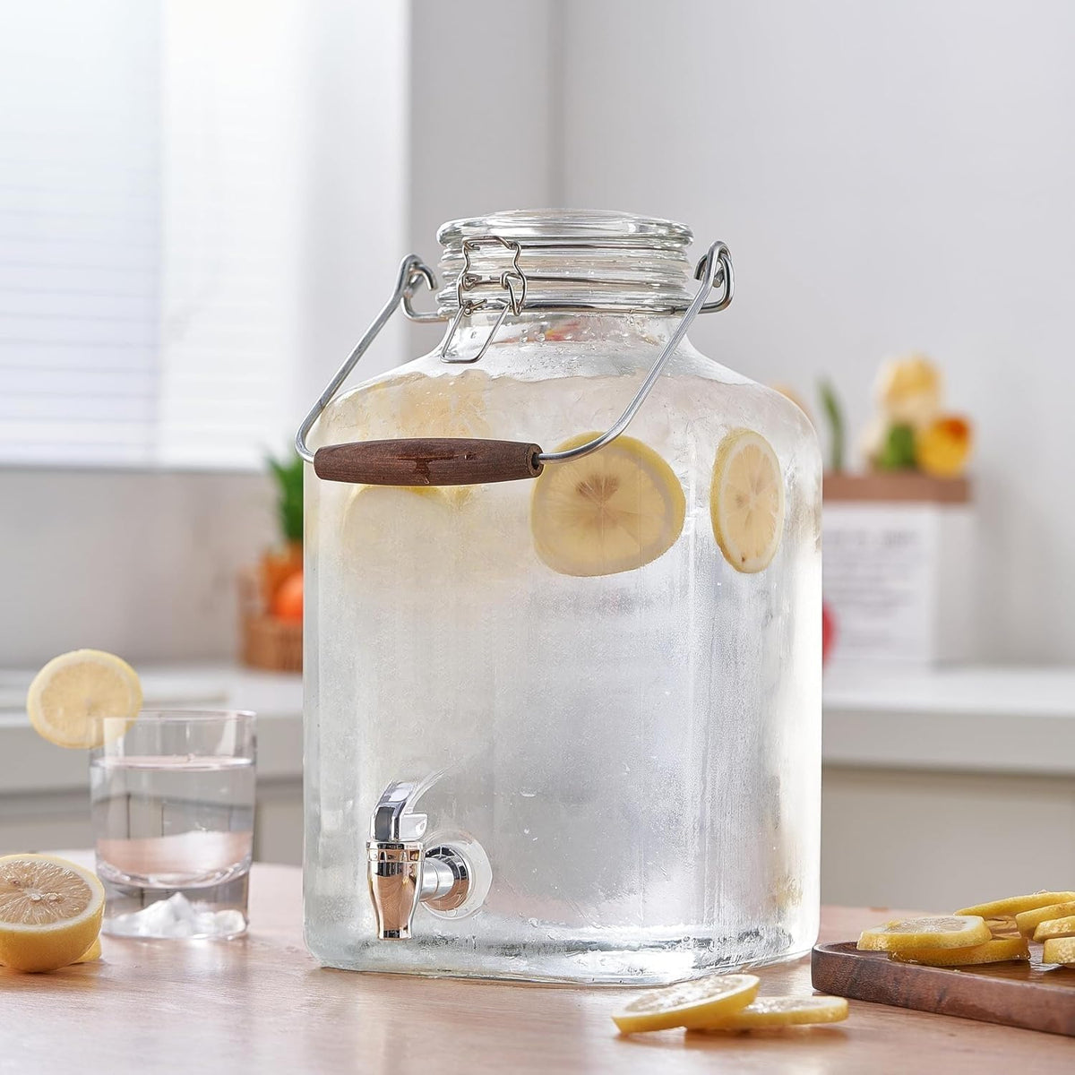 2 Gallon Glass Beverage Dispenser with Clamp Lid, Steel Handle & Spigot product image