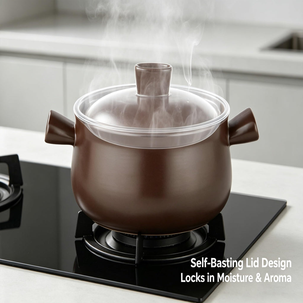 2.5L Natural Pottery Cooking Pot With Tight Lid, Even Heat Retention Ceramic Stew For Stovetop Oven Braised Soup One-Pot Meal product image