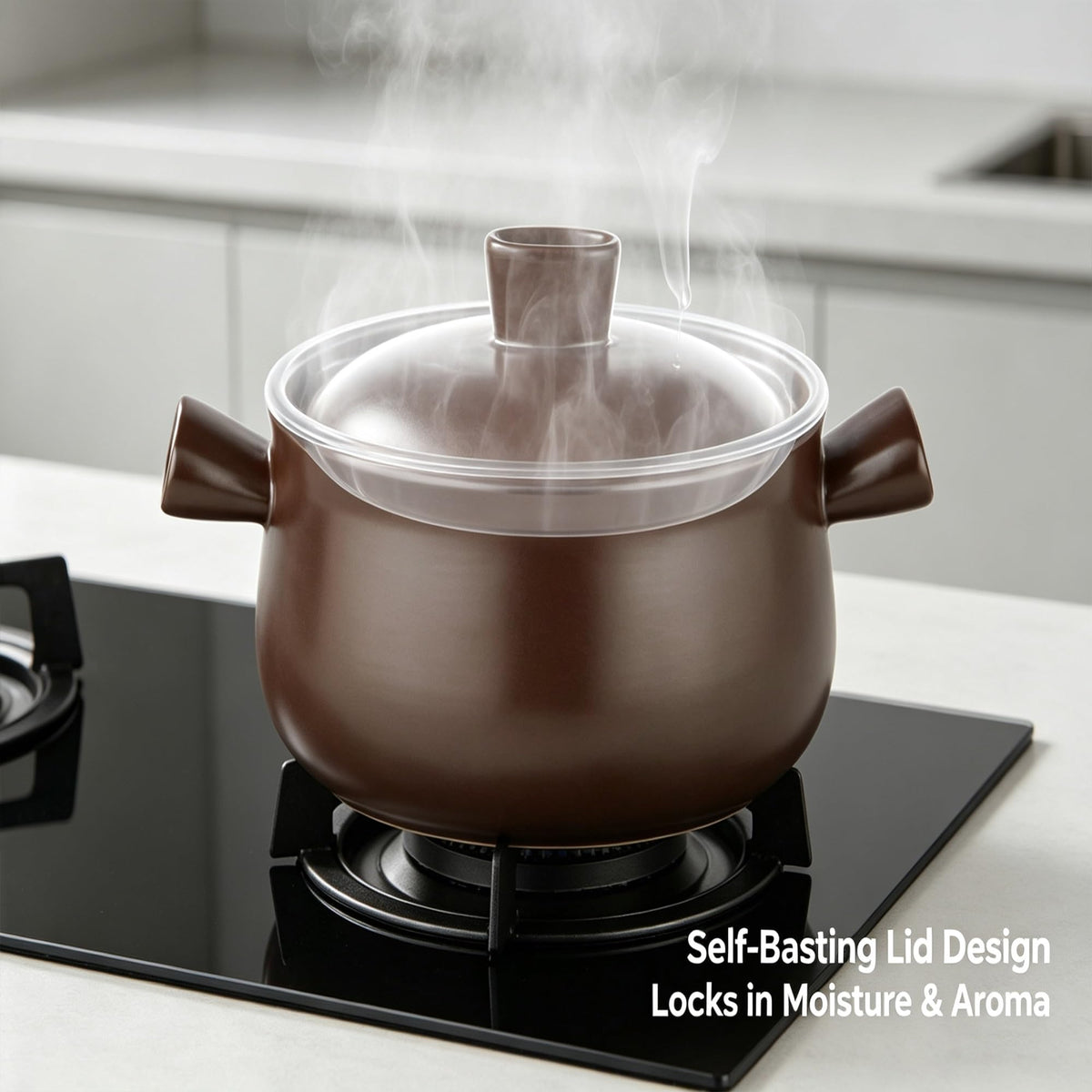 2.5L Natural Pottery Cooking Pot With Tight Lid, Even Heat Retention Ceramic Stew For Stovetop Oven Braised Soup One-Pot Meal product image