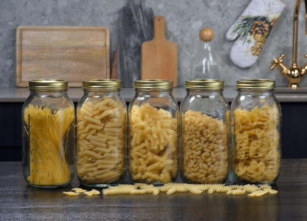 (2 Pack) 64oz Wide Mouth Half Gallon Clear Glass Storage Jars with Gold Lids & Screw Bands, 12 Count Extra Large Airtight Containers for Home Canning, Pantry Dry Goods & Food Preservation product image