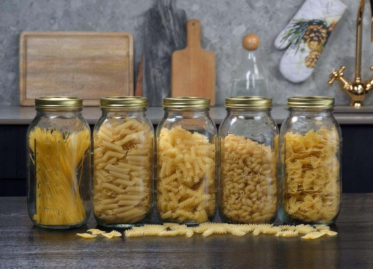 (2 Pack) 64oz Wide Mouth Half Gallon Clear Glass Storage Jars with Gold Lids & Screw Bands, 12 Count Extra Large Airtight Containers for Home Canning, Pantry Dry Goods & Food Preservation product image