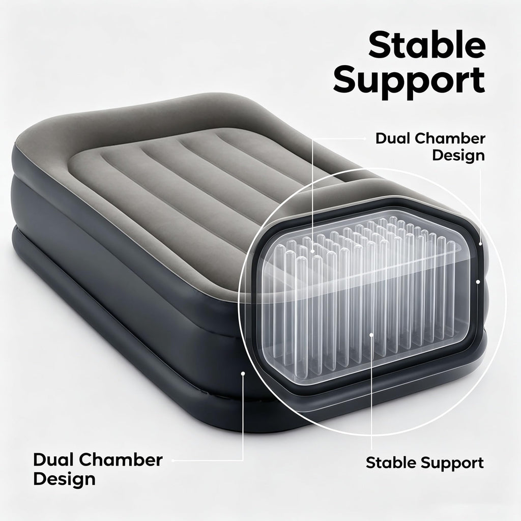 Twin Size 16.5 Inch Raised Inflatable Air Mattress With Built-in Electric Pump & Integrated Pillow,300 LBS Weight Capacity, Portable Carry Bag For Indoor Outdoor Guest Camping Use product image