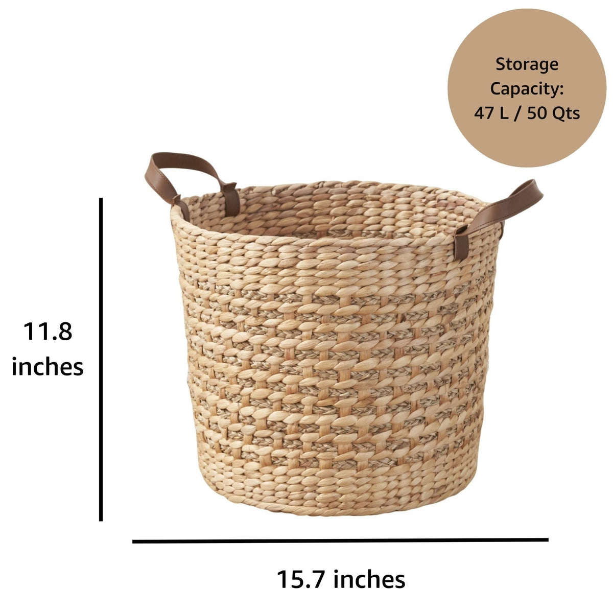 16.75 Gallon Round Wicker Laundry Hamper, Light Brown Water Hyacinth Clothes Basket With Handles & Removable Liner, 15.7 Inch Cube Storage Bin For Bedroom Bathroom product image