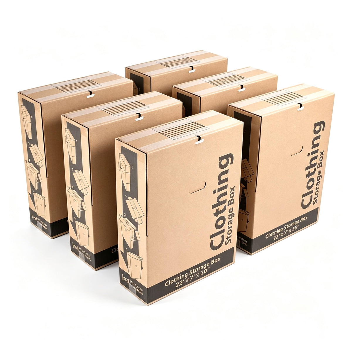 6 Pack Recycled Kraft Clothing Storage Boxes 22 x 7 x 30 Inch with Hanging Bars, 44 ECT Heavy Duty Slim Garment Moving Containers with Carry Handles for Closet Under Bed Seasonal Clothes Storage