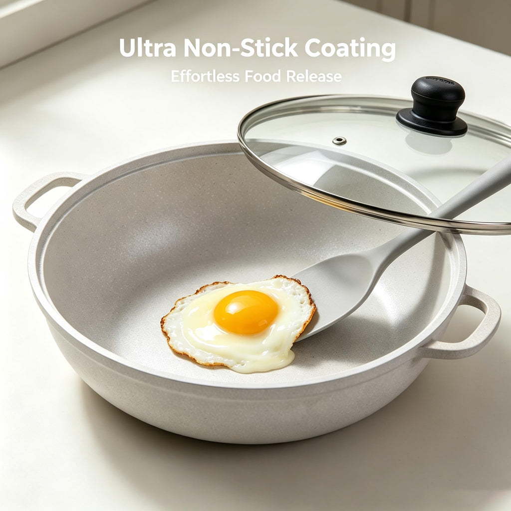 2.5/7QT Cast Aluminum Caldero 2-Piece Set With Glass Lid, 22/30CM Thickened Oven Safe Cooking Pot, Multipurpose Kitchen For Stewing, Braising, Soup And Sauce Making product image