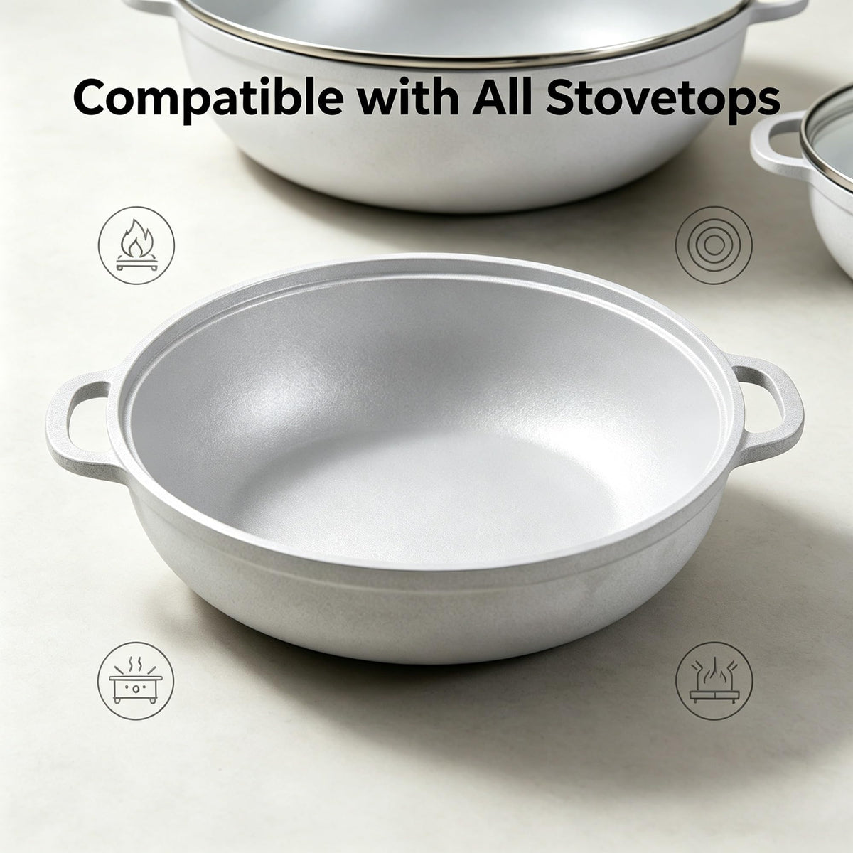 2.5/7QT Cast Aluminum Caldero 2-Piece Set With Glass Lid, 22/30CM Thickened Oven Safe Cooking Pot, Multipurpose Kitchen For Stewing, Braising, Soup And Sauce Making product image