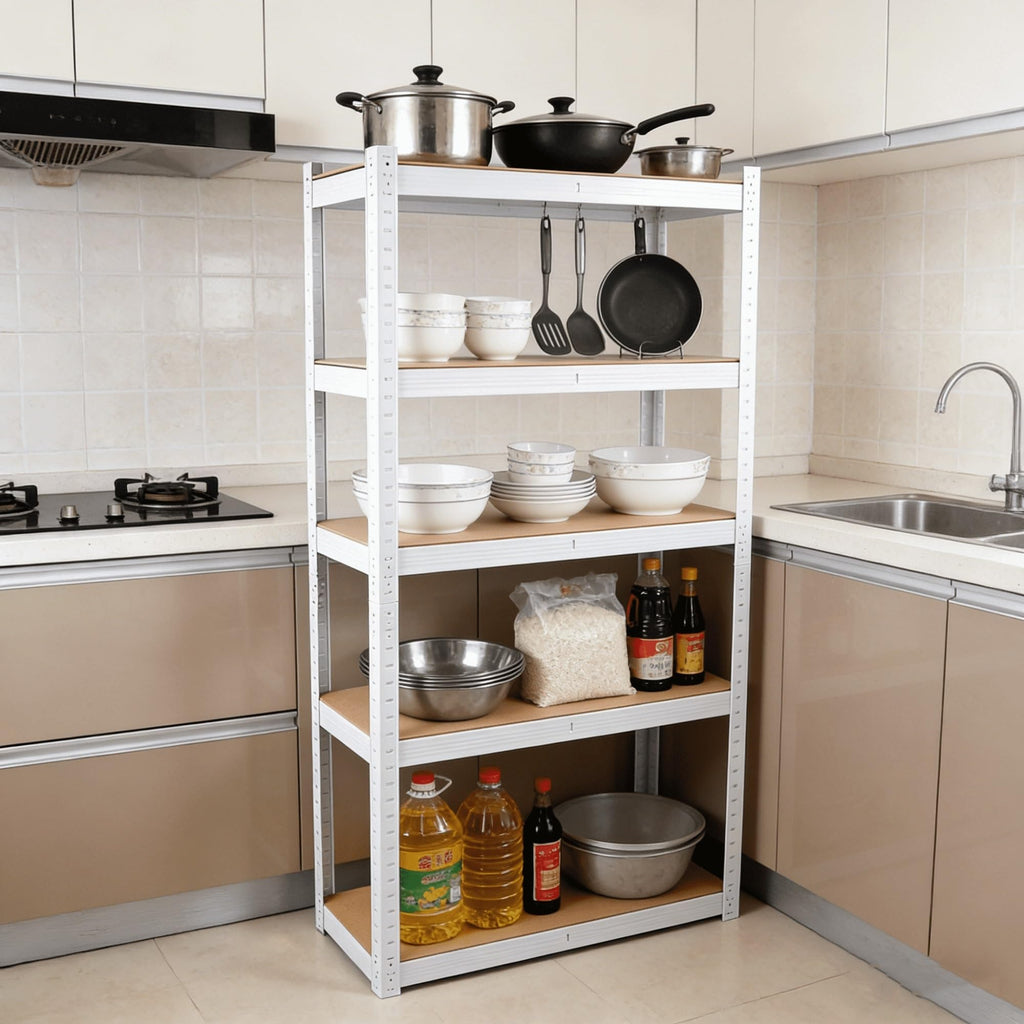 5-Tier Adjustable Metal Storage Shelving Unit, White Heavy-Duty Boltless Utility Rack For Garage Pantry Warehouse, 29×12×59 Inch product image