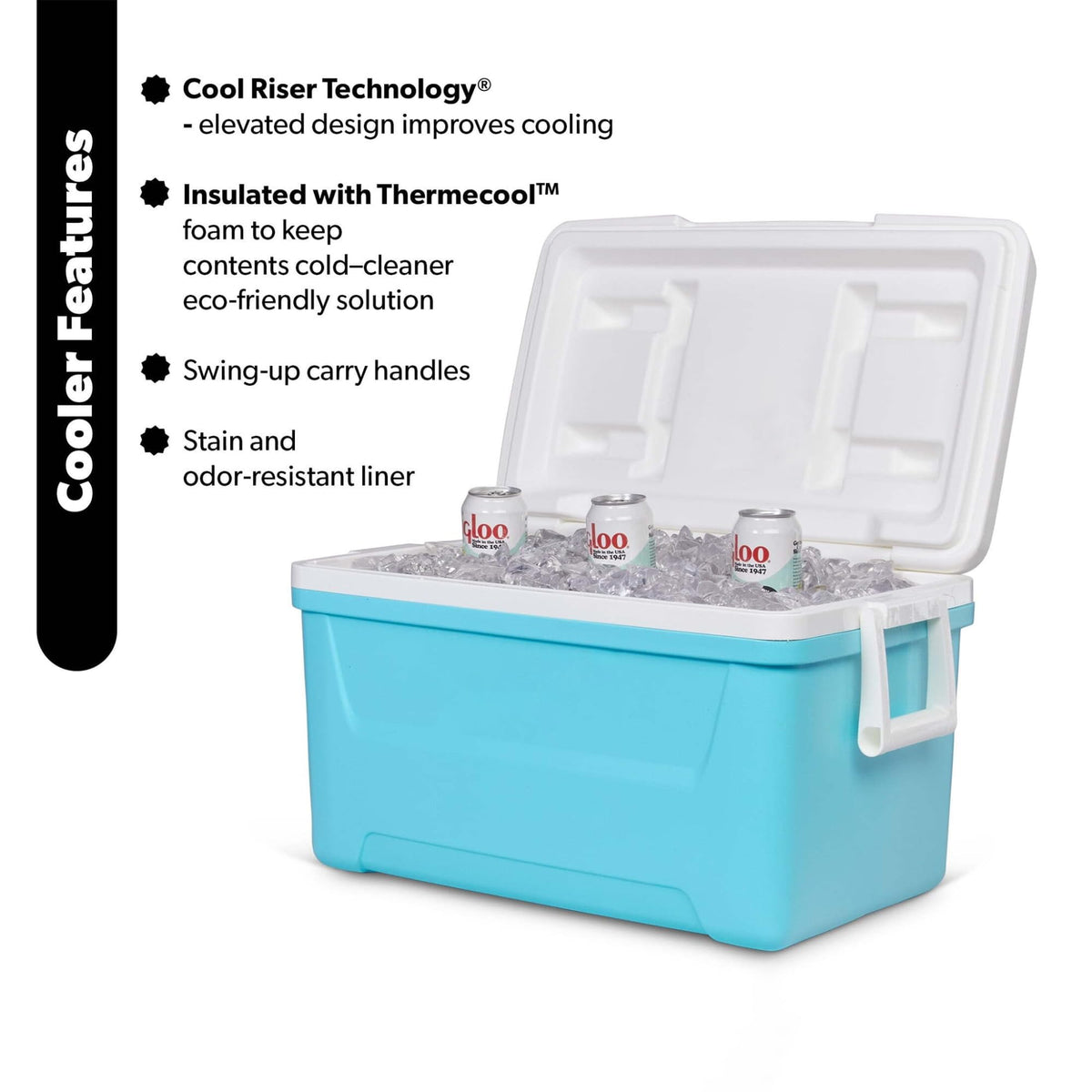 48QT Hard Sided Insulated Ice Chest Cooler Box, 45L Large Capacity Long-Lasting Cooling With Stain Resistant Liner For Camping Beach Picnic Tailgating Family Outdoor Activities product image