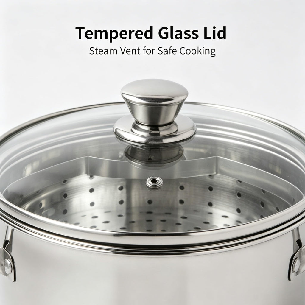 4 Quart Stainless Steel Steamer Pot With Shatter Resistant Glass Lid & Mesh Basket, Tri-Ply Base Induction Compatible Cookware For Vegetables Pasta Seafood product image