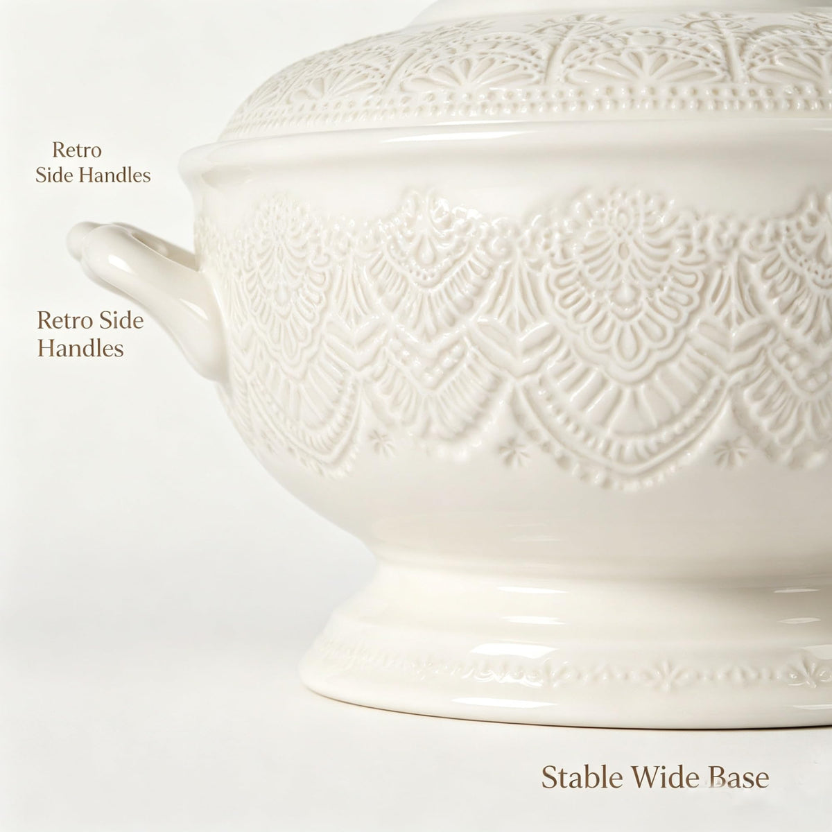 The Pioneer Woman Vintage Lace Stoneware Soup Tureen, Linen, 11 Inch, Decorative Serving Bowl For , Stews And Side Dishes product image