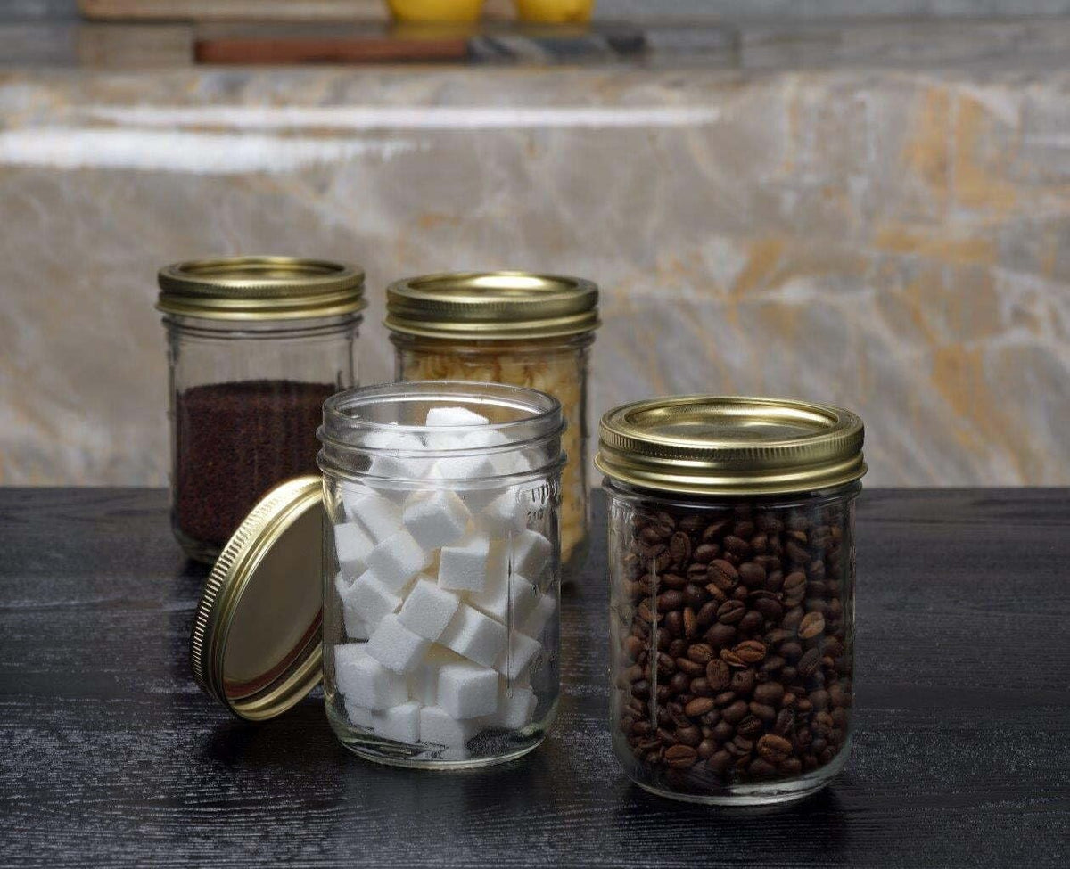 (2 Pack) 16oz Wide Mouth Pint Clear Glass Canning Jars With Gold Metal Lids & Screw Bands, 12 Count Stackable Airtight Containers For Meal Prep, , Candle & DIY Crafts product image