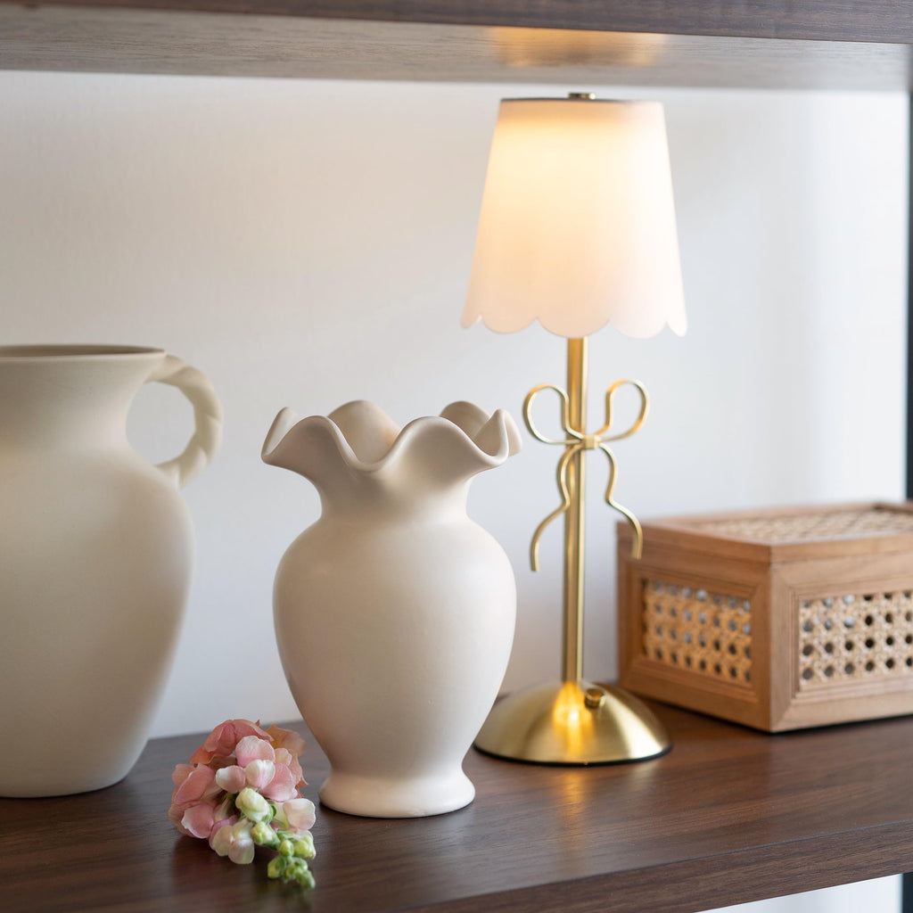 Ruffle Shaped Off-White Ceramic Tabletop Vase - product image 3