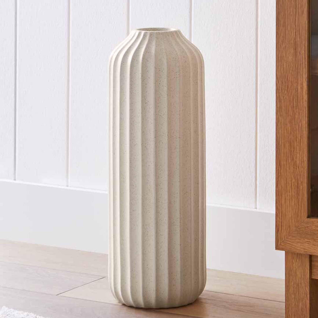 Ceramic Floor Vase, Speckled Ribbed Design, Cream White, 22 Inch Height - product image 6