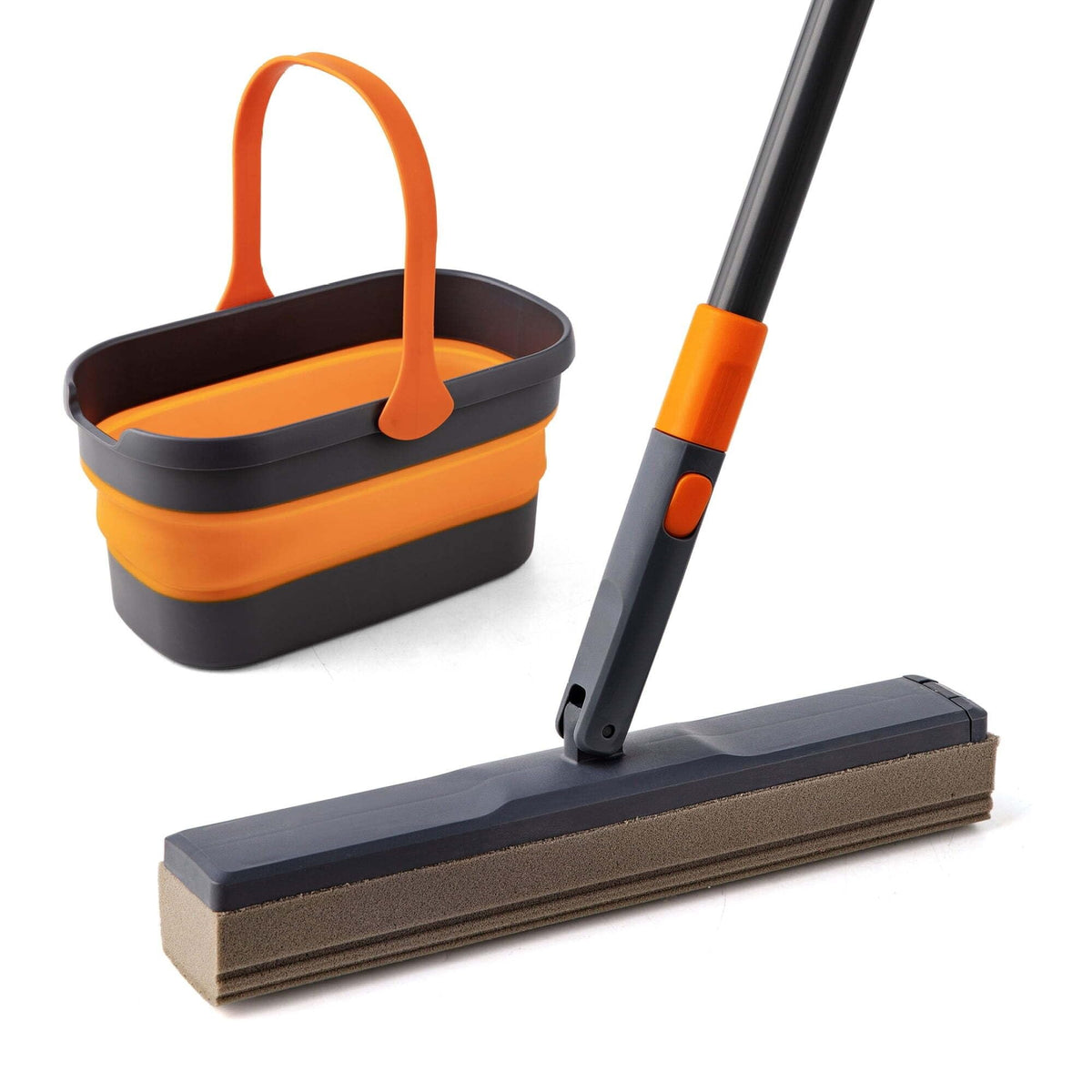 Hands-Free Sponge Mop With Collapsible Wring Bucket, Adjustable Lightweight Floor Cleaning Kit For Home Wet & Dry