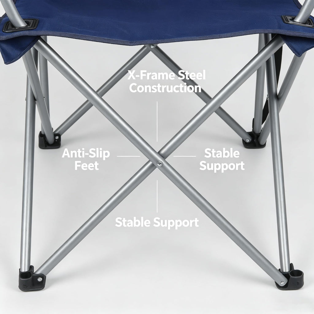 Oversized Heavy-Duty Folding Quad Camping Chair, Extra Wide Padded Seat Outdoor With 600 LBS Weight Capacity, Built-in Cup Holders And Carry Bag product image